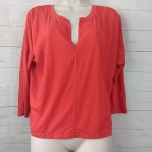Athleta V-Neck Red Orange 3/4 Sleeve Top Small